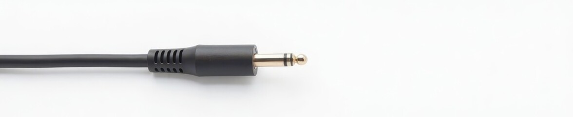Close-up of a single audio cable against a stark white backdrop , broadcast, cord