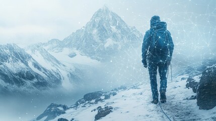 Climber on snowy mountain