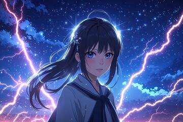 Fototapeta premium Enchanting Lightning Show with Anime Style Background Art