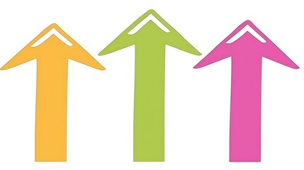 Three upward arrows in orange, green, pink.