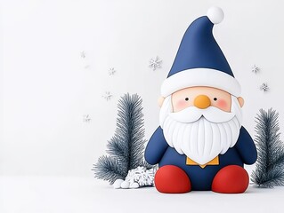 Cute cartoon Santa Claus figurine with snowy trees in a festive winter setting