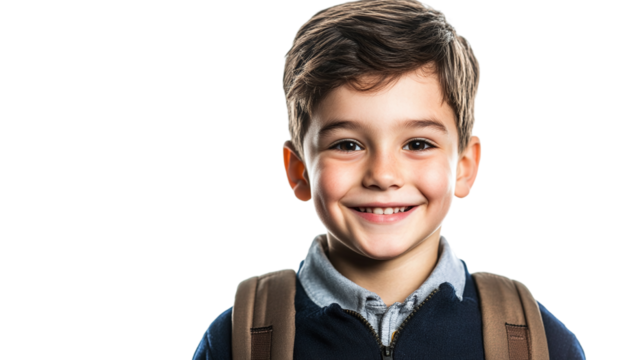 Happy schoolboy, cut out. Isolated on a transparent background.