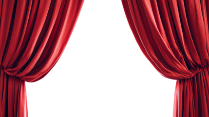 Red stage curtains cut out. Isolated on a transparent background.