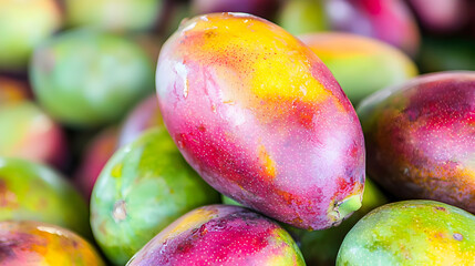 Ripe mangoes at market, tropical fruit, colorful, healthy