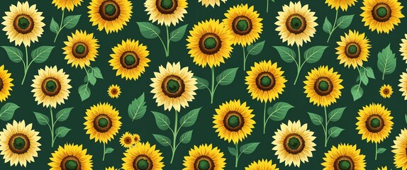 sunflower pattern on green plain background digital abstract art work illustration design