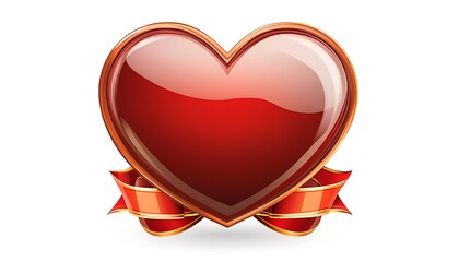 Red heart emblem with ribbon, isolated