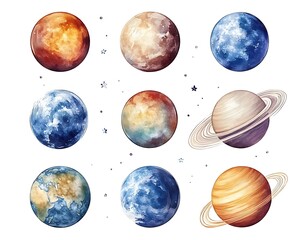 Obraz premium Watercolor Planets Space Galaxy Art