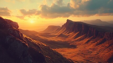 Naklejka premium Stunning Sunset Over Quiraing Mountains in Scotland's Nature Bliss