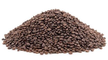 Roasted coffee beans pile isolated on white.