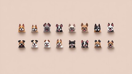 Adorable dog breeds faces in a row.
