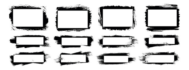 Obraz premium Frame with white paint brushstroke, scratches. Ink, dirt or paint trace, graphic vector backdrop, grungy texture with rough edges, paint splatters, spray or smears. Grunge background.