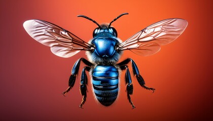 Metallic Blue Carpenter Bee in Stunning High-Resolution Studio Lighting