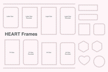 Ornamental frame set with hand-drawn heart elements and ready to print sizes