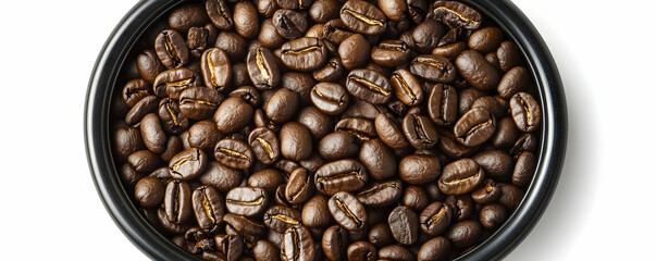 Fototapeta premium Roasted coffee beans in bowl, white backdrop