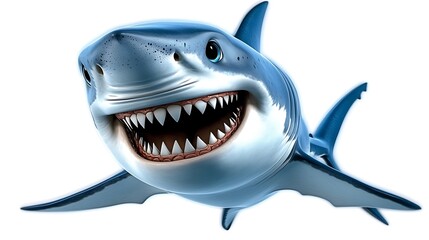 Friendly cartoon great white shark smiling.