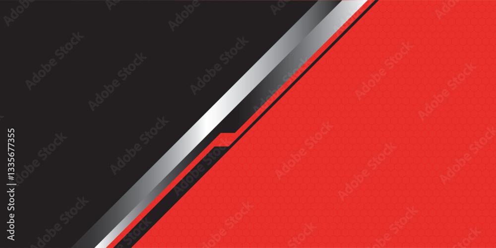 Wall mural abstract red metallic hexagon mesh pattern silver black line cyber slash grey triangle design modern