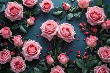 Romantic Rose Flower Frame with Leaves for Celebratory Occasions