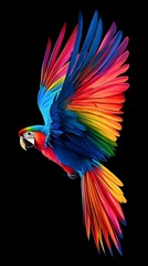 Fototapeta premium Vibrant Scarlet Macaw in Flight: A Symphony of Colors