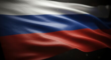 Textured russian flag waving on dark background