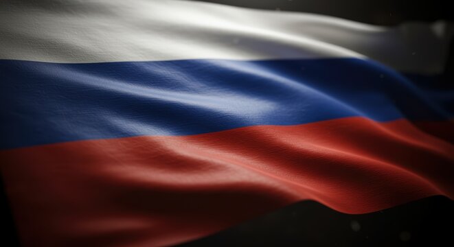Textured russian flag waving on dark background