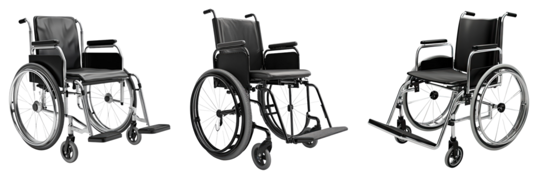 Manual wheel chair isolated on transparent background.PNG Set of