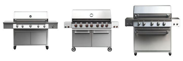 Modern stainless steel grill isolated on transparent background.PNG Set of