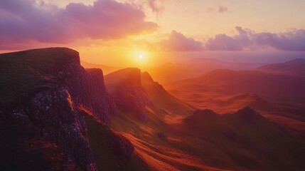 Breathtaking Sunset Over Quiraing Mountains in Scotland