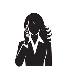 Businesswomen using smart phone vector silhouette. Businesswomen with phone vector logo, icon.