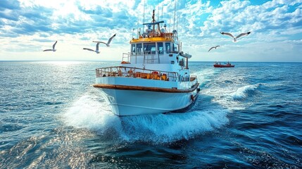 Fototapeta premium Fishing boat on the open ocean