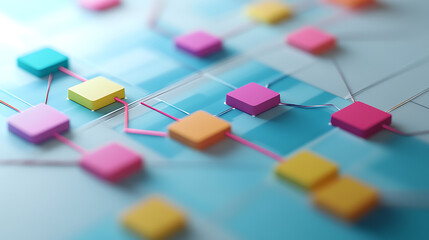 Abstract network connecting colorful blocks conveys sense of innovative Digital marketing strategy and dynamic roadmap