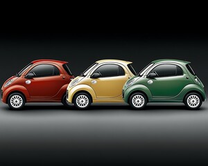 Fototapeta premium Three small electric cars studio shot