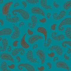 Paisley background paper or fabric, with floral damask and baroque, seamless ornamental pattern