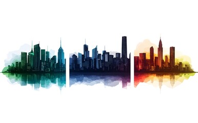 Obraz premium Three City Skylines Watercolor Style Artistic Renderings