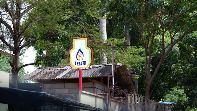 LP Gas or ELPIJI gas logo at a gas station in Indonesia. Jakarta, 24 march 2025.