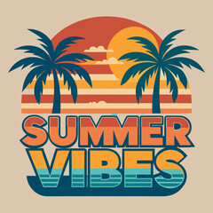 Obraz premium Vintage Retro Summer Vibes T-Shirt Design – Palm Trees & Sunset Aesthetic