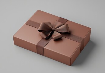A neatly wrapped brown gift box with a decorative bow on top, set against a simple background.