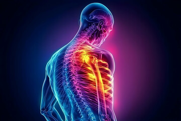 Man's shoulder pain, anatomical view, medical illustration