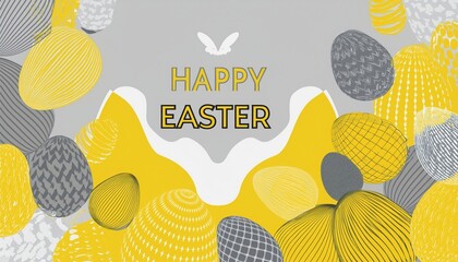Happy Easter greeting card in yellow and gray 2021 trendy colors- 75075