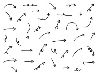 手書きの矢印アイコンのベクターイラストセット。方向、手描き、シンプル、やじるし