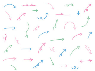 手書きの矢印アイコンのベクターイラストセット。方向、手描き、シンプル、やじるし