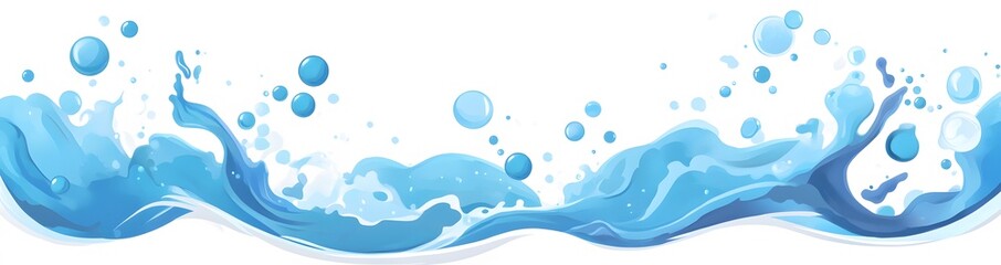 Blue Water Waves Flowing with Bubbles