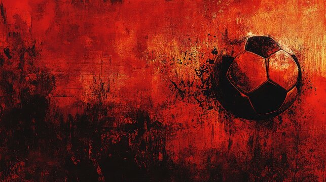 Fiery Football: A textured, grunge-style image featuring a soccer ball set against a fiery red and black background. The graphic design evokes a sense of passion, energy and competition.