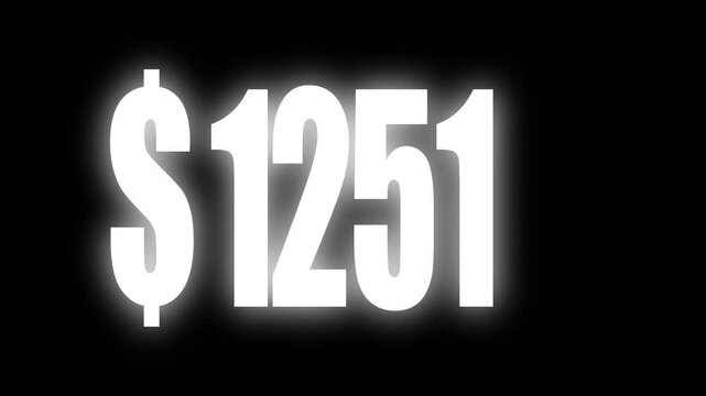 Counting numbers from 1001 to 1500 with dollar animation, counting numbers animation. Counting numbers from 1001 to 1500 on a transparent.