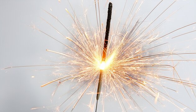 sparkling firework sparkler isolated on white background with bright glowing sparks