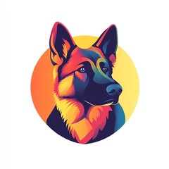Vibrant German Shepherd Dog Portrait in a Colorful Circular Design, a Stunning Visual Masterpiece