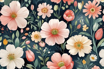 Spring Floral Mural Design for Notes and Postcards