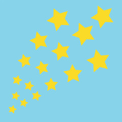 fireworks of yellow stars on a delicate blue background, flat vector illustration, success, celebration