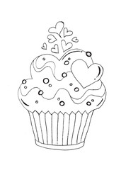 Cute Heart Cupcake Coloring Page Printable for Kids and Adults Fun and Relaxing Activity