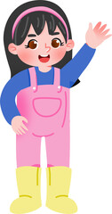 Cartoon Girl Waving Hand Illustration