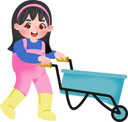 Cartoon Girl Pushing a Wheelbarrow Illustration